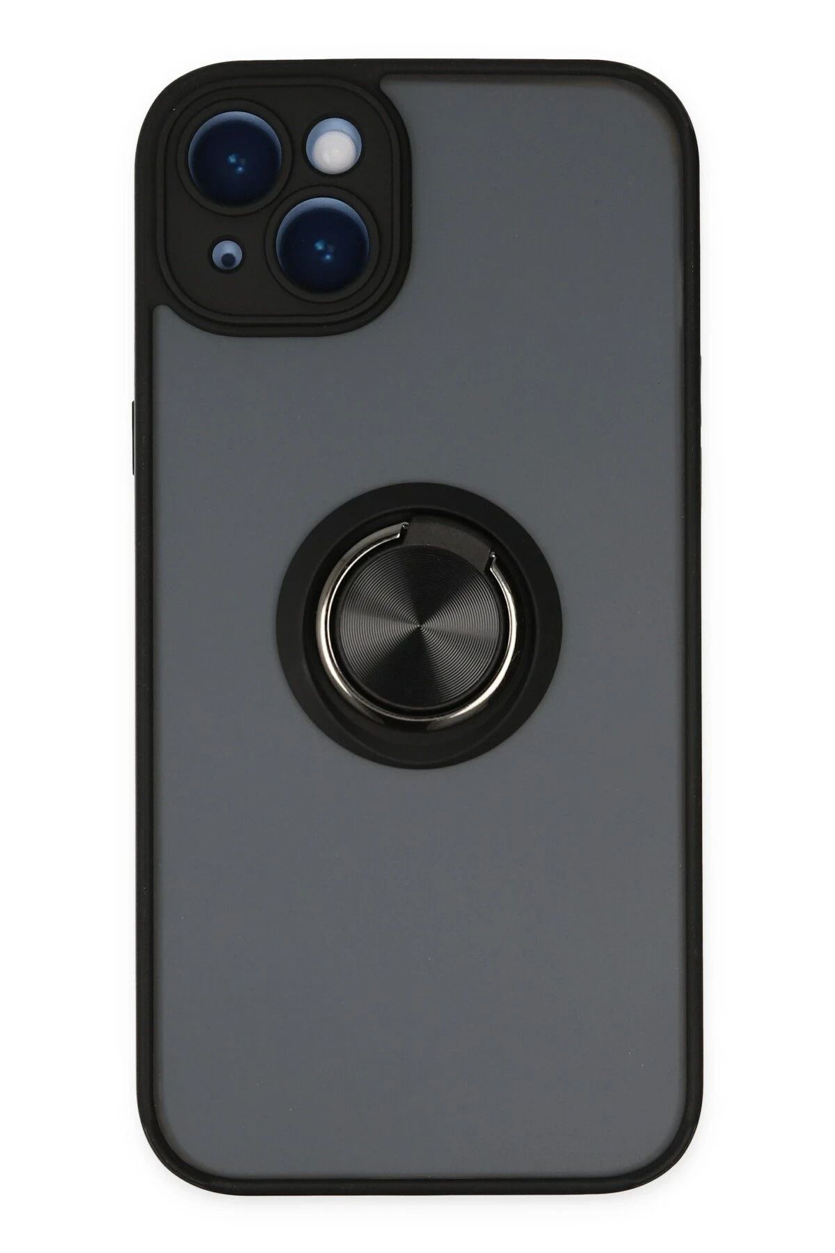 NewFace iPhone 14 Kılıf Montreal Yüzüklü Silikon Kapak - Siyah NRMSA