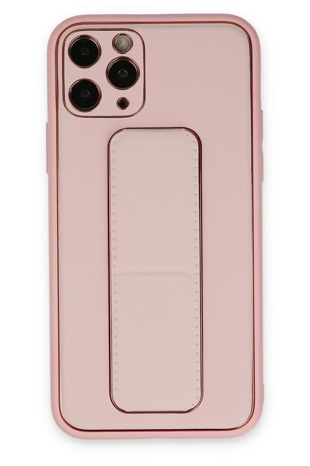 NewFace iPhone 11 Pro Max Kılıf Coco Deri Standlı Kapak - Pembe INSLM