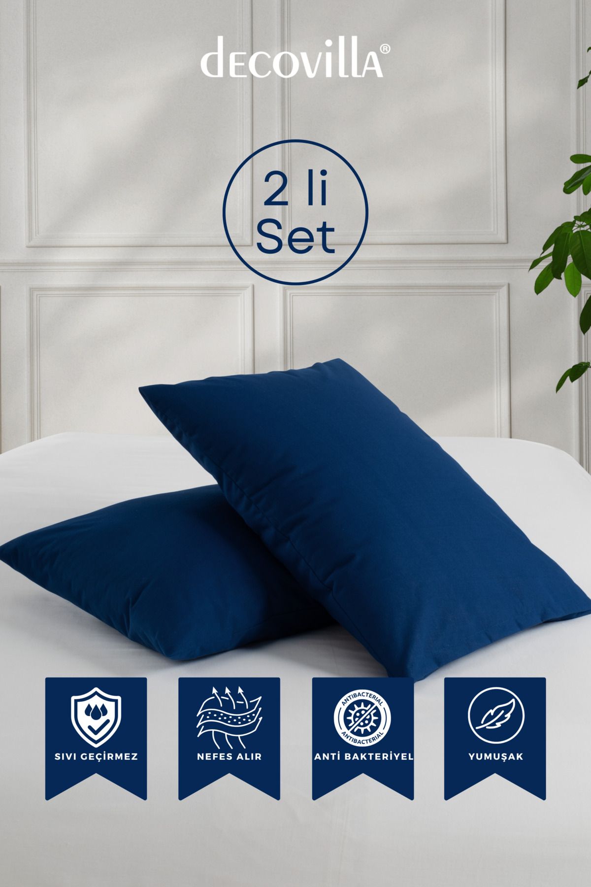 Decovilla-Micro Zippered Pillow Mattresses Liquid Proof Set of 2 Pillow Protector 50X70 1