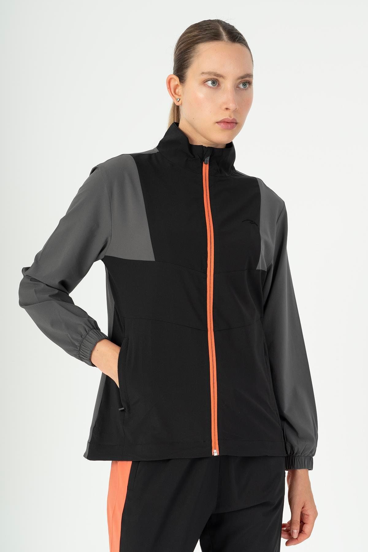 MARATON Regular Kadın Dik Yaka Takma Kol Açık Antrasit Tracktop