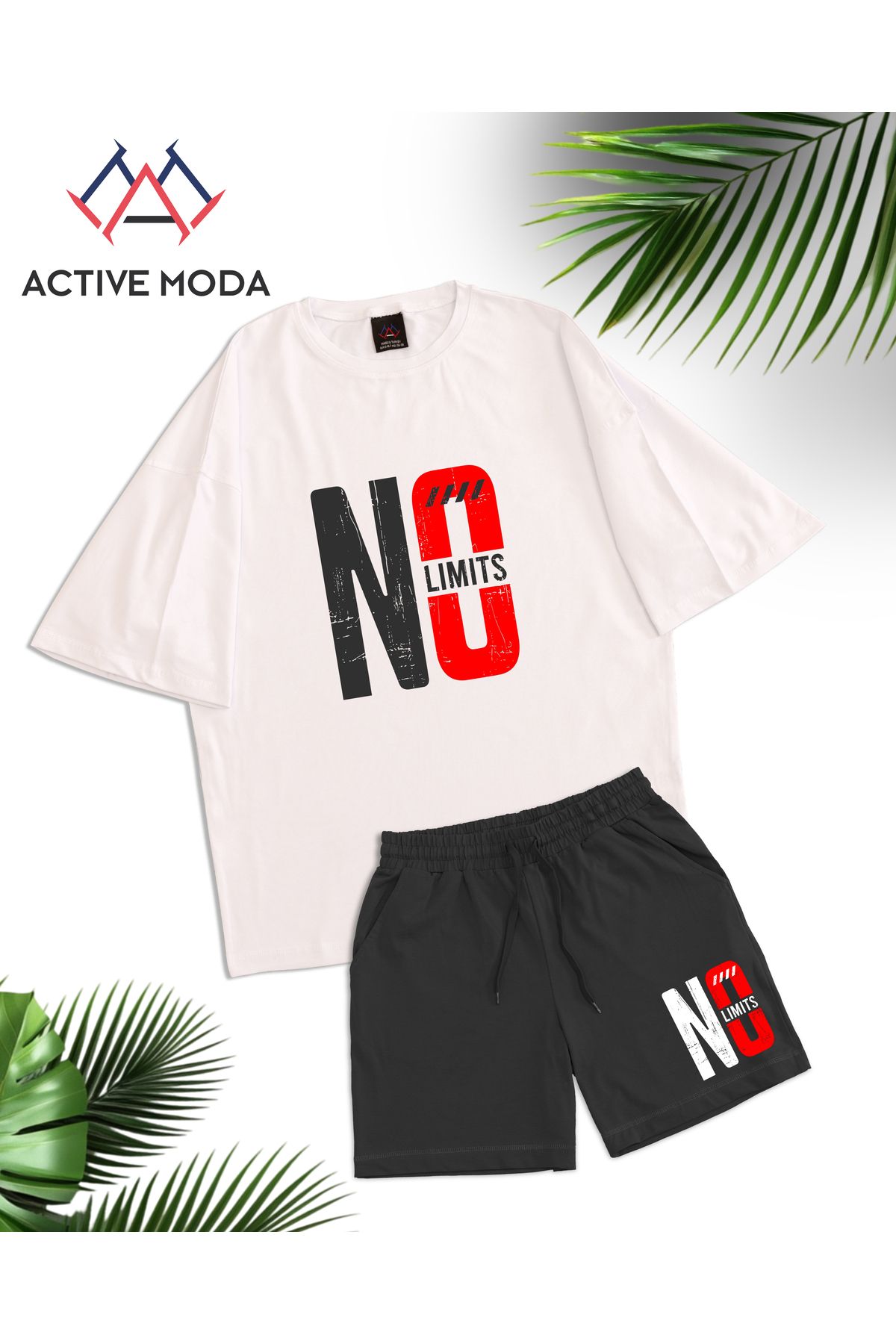 ACTIVE MODA -ERKEK KISA KOLLU NO BASKILI TSHIRT-ŞORT 2Lİ TAKIMI BÜYÜK BEDEN OVERSIZE PAMUKLU