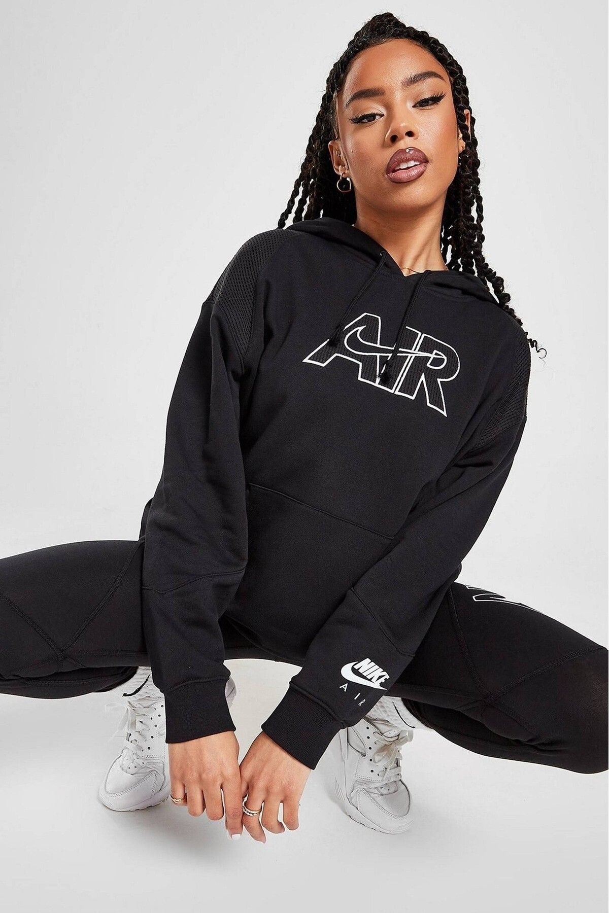 Nike Air Oversize Hoodie Kapüşonlu Kadın Oversize Bol Kesim Sweatshirt Siyah