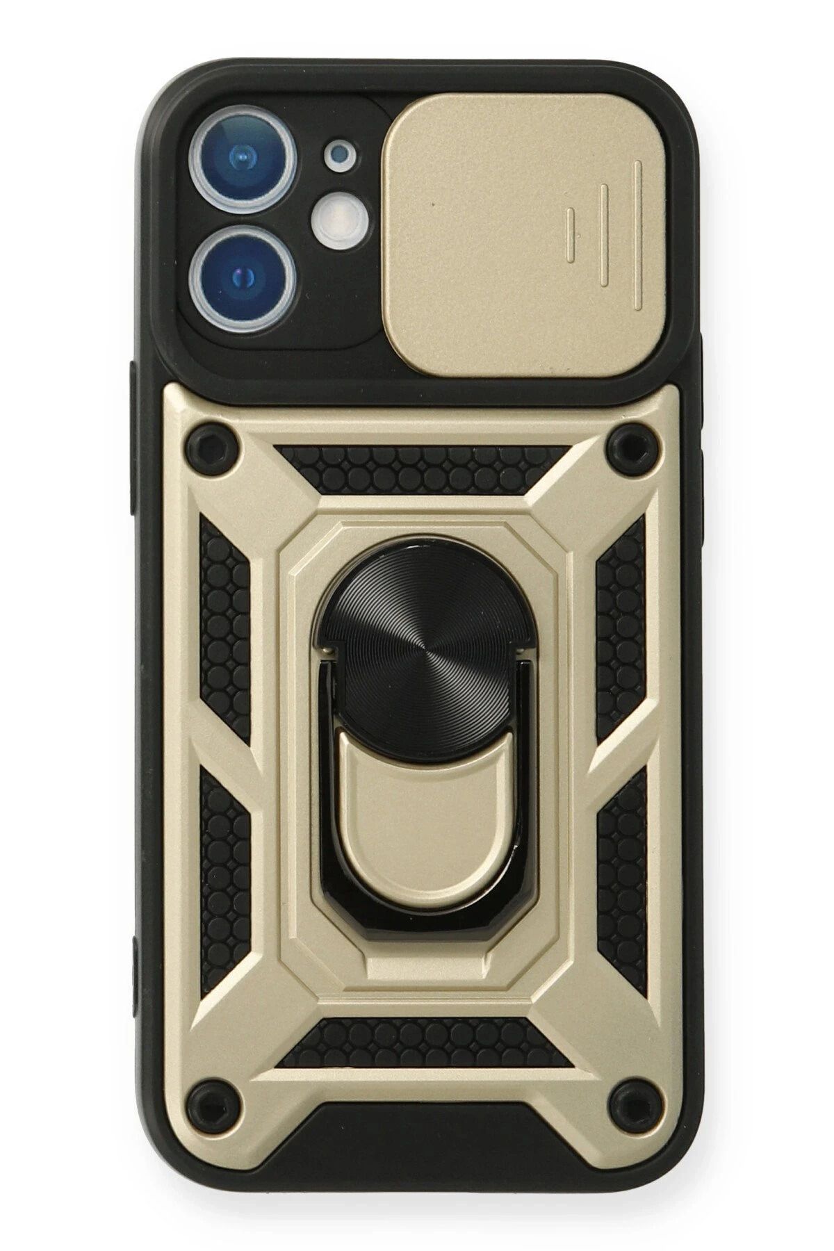 NewFace iPhone 12 Kılıf Pars Lens Yüzüklü Silikon - Gold LZWDR