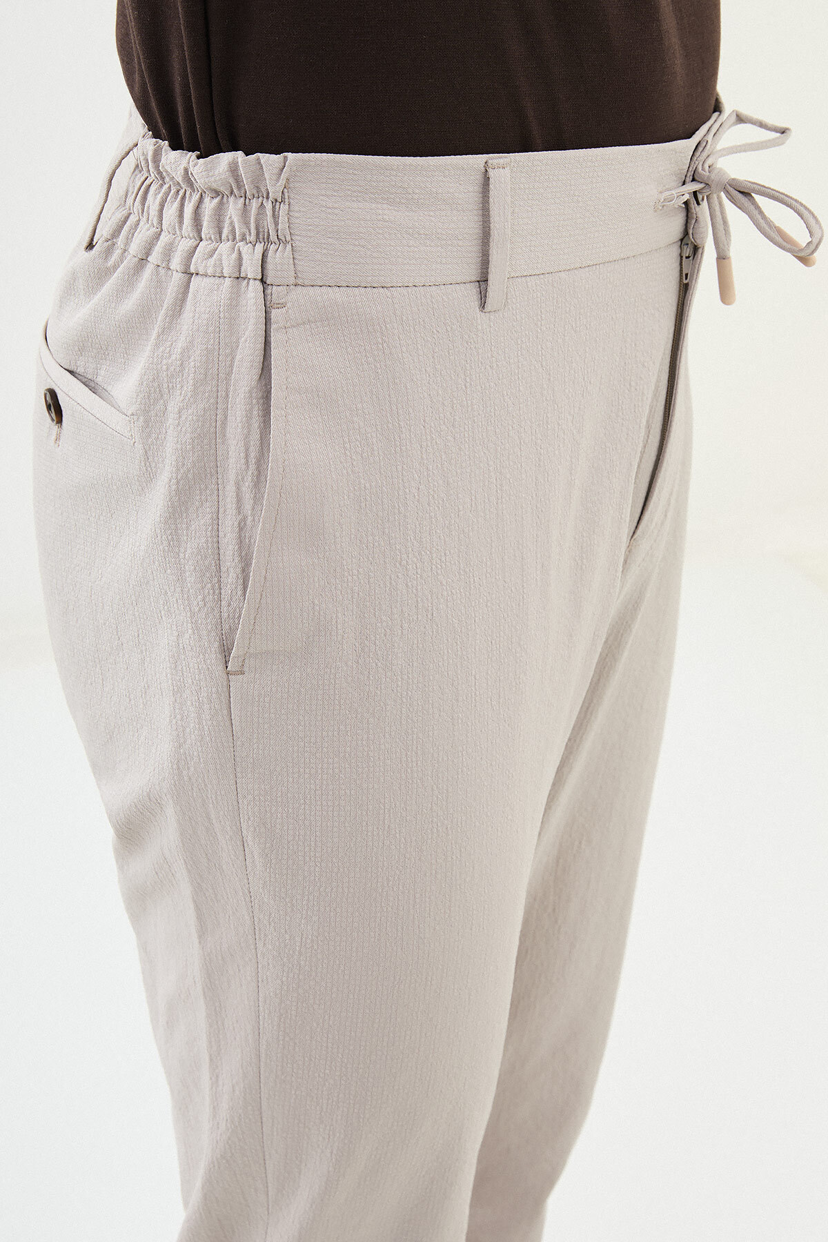 Mcr-Gofreli Super Slim Fit Men's Trousers with Elastic Waistband and Drawstring Beige - 38291.25Y 2