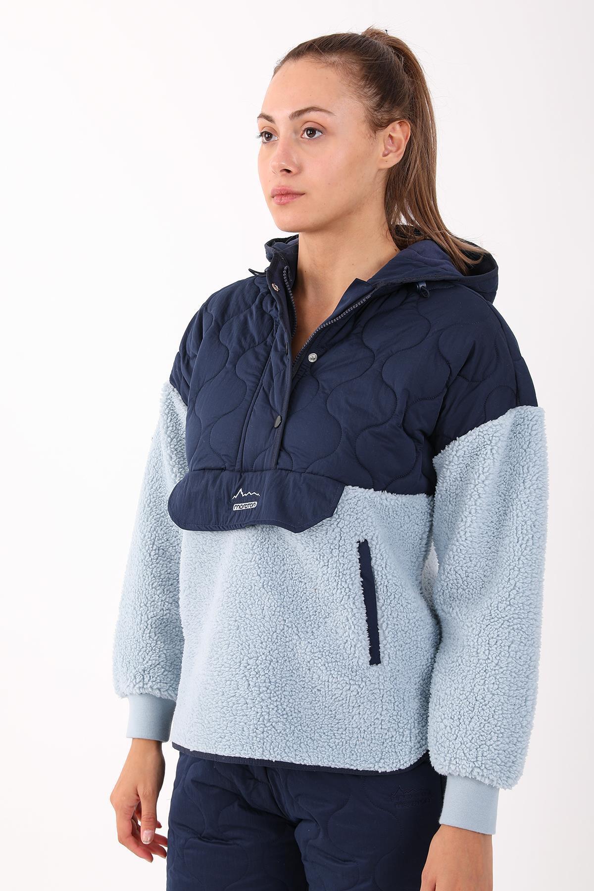 MARATON Comfort Kadın Kapüşonlu Sisli Mavi Sweatshirt görsel 3