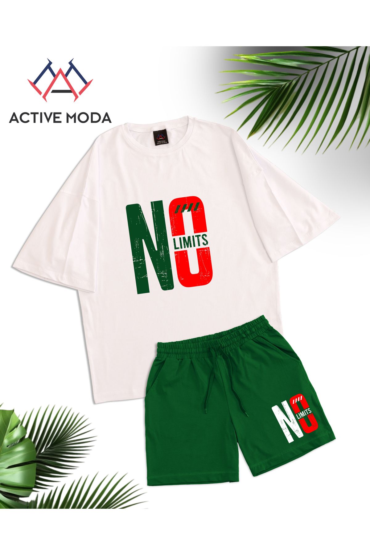 ACTIVE MODA -ERKEK KISA KOLLU NO BASKILI TSHIRT-ŞORT 2Lİ TAKIMI BÜYÜK BEDEN OVERSIZE PAMUKLU