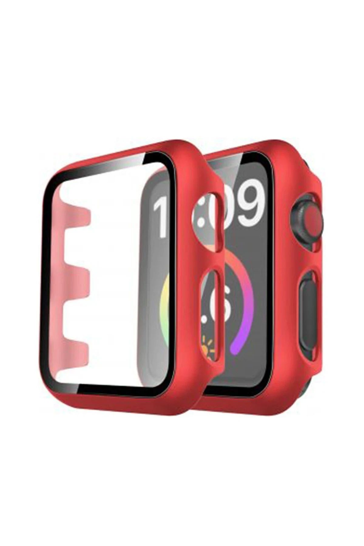 NewFace Apple Watch 38mm Camlı Kasa Ekran Koruyucu - Kırmızı LZWDR