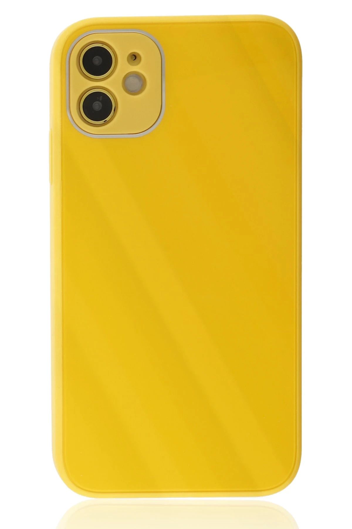 NewFace iPhone 12 Kılıf Glass Kapak - Sarı HNZRN