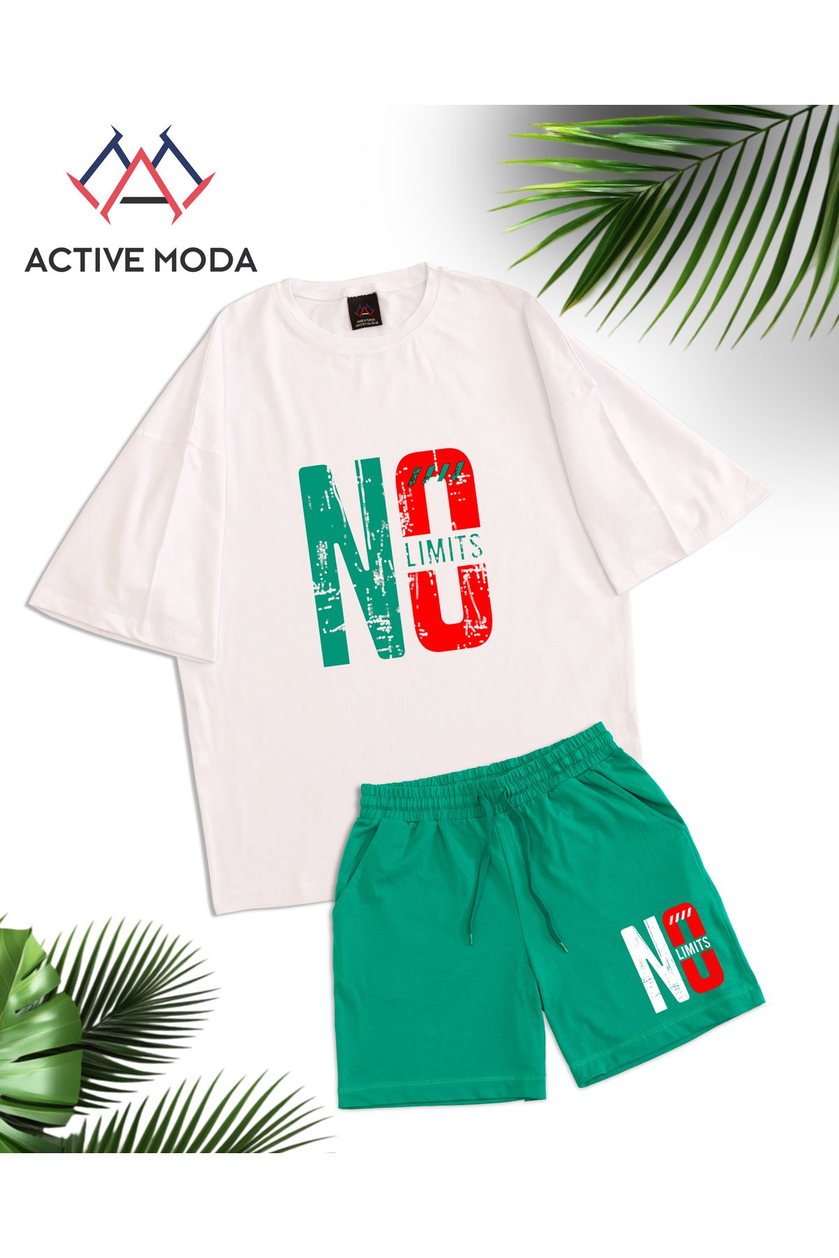 ACTIVE MODA -ERKEK KISA KOLLU NO BASKILI TSHIRT-ŞORT 2Lİ TAKIMI BÜYÜK BEDEN OVERSIZE PAMUKLU