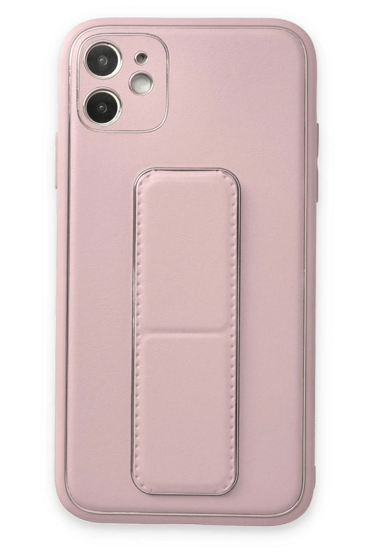 NewFace iPhone 12 Kılıf Coco Deri Standlı Kapak - Pudra INSLM