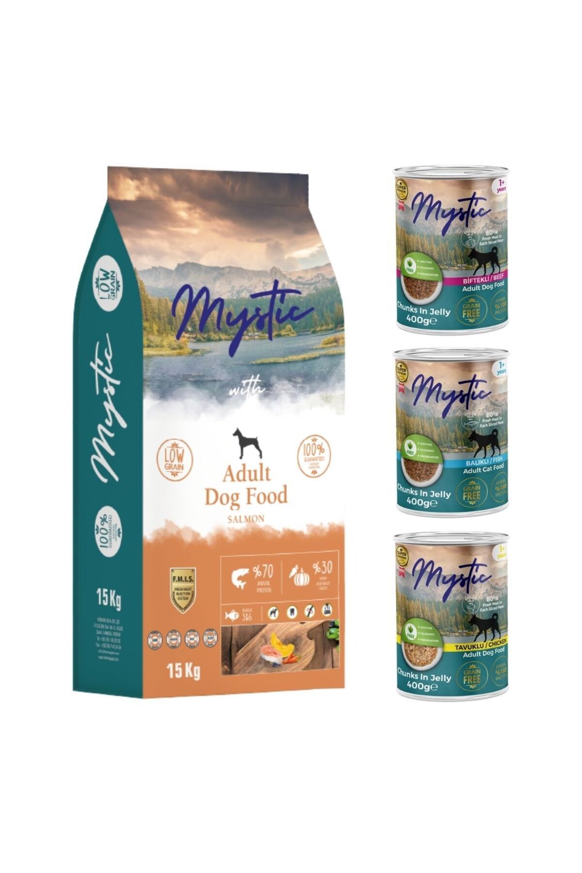Mystic Somonlu Köpek Maması 15 kg + 3 Adet Konserve