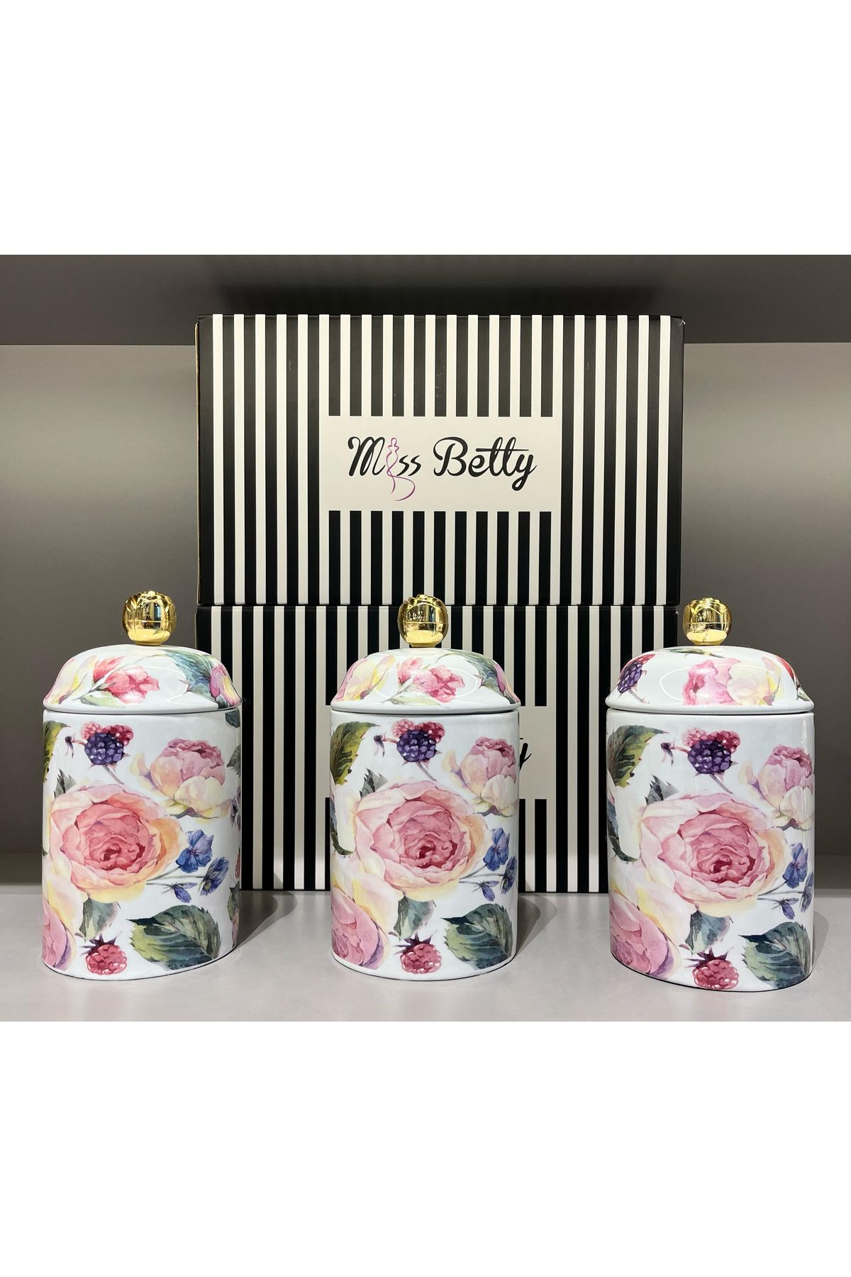 Miss Betty Rose Deluxe Büyük Porselen Baharat Takımı 3'lü
