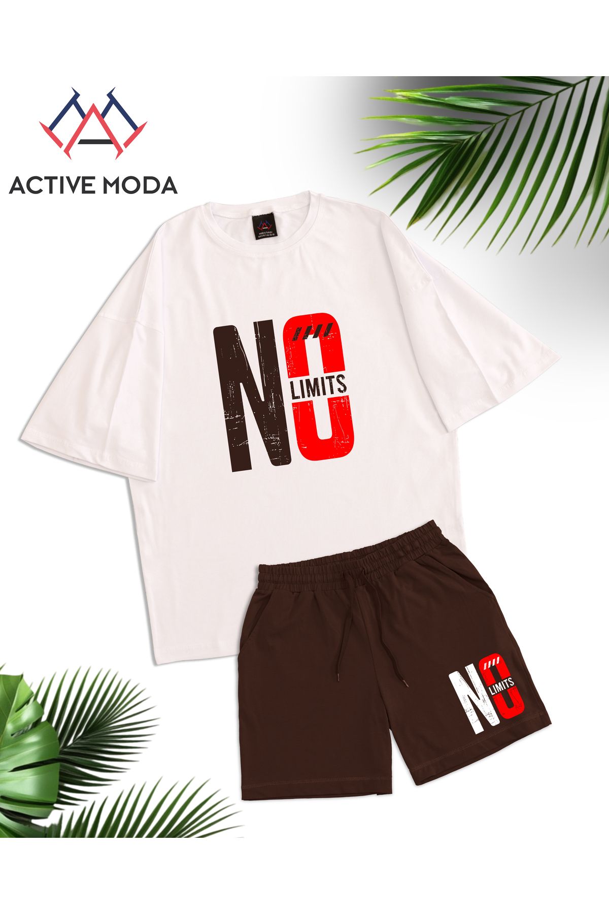 ACTIVE MODA -ERKEK KISA KOLLU NO BASKILI TSHIRT-ŞORT 2Lİ TAKIMI BÜYÜK BEDEN OVERSIZE PAMUKLU