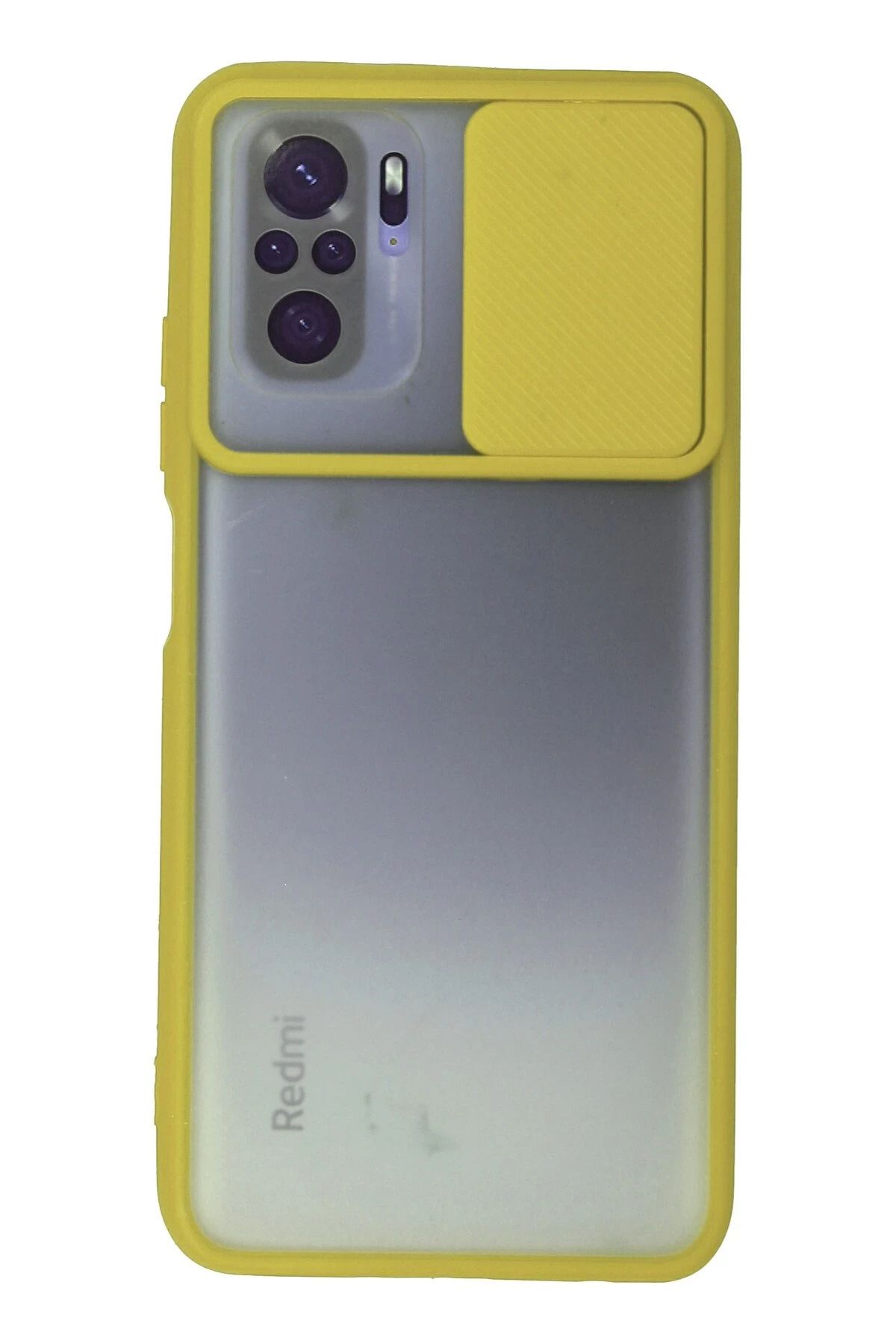 NewFace Xiaomi Redmi Note 10 Kılıf Palm Buzlu Kamera Sürgülü Silikon - Sarı BSTMY