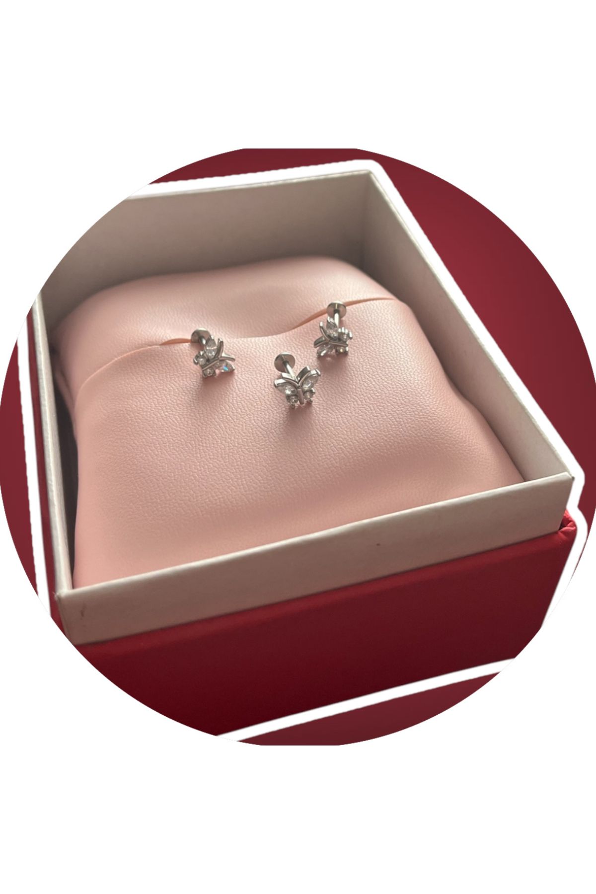 Ebru Çelik gümüş Renk kelebek taşlı Tragus Piercing (1adet)
