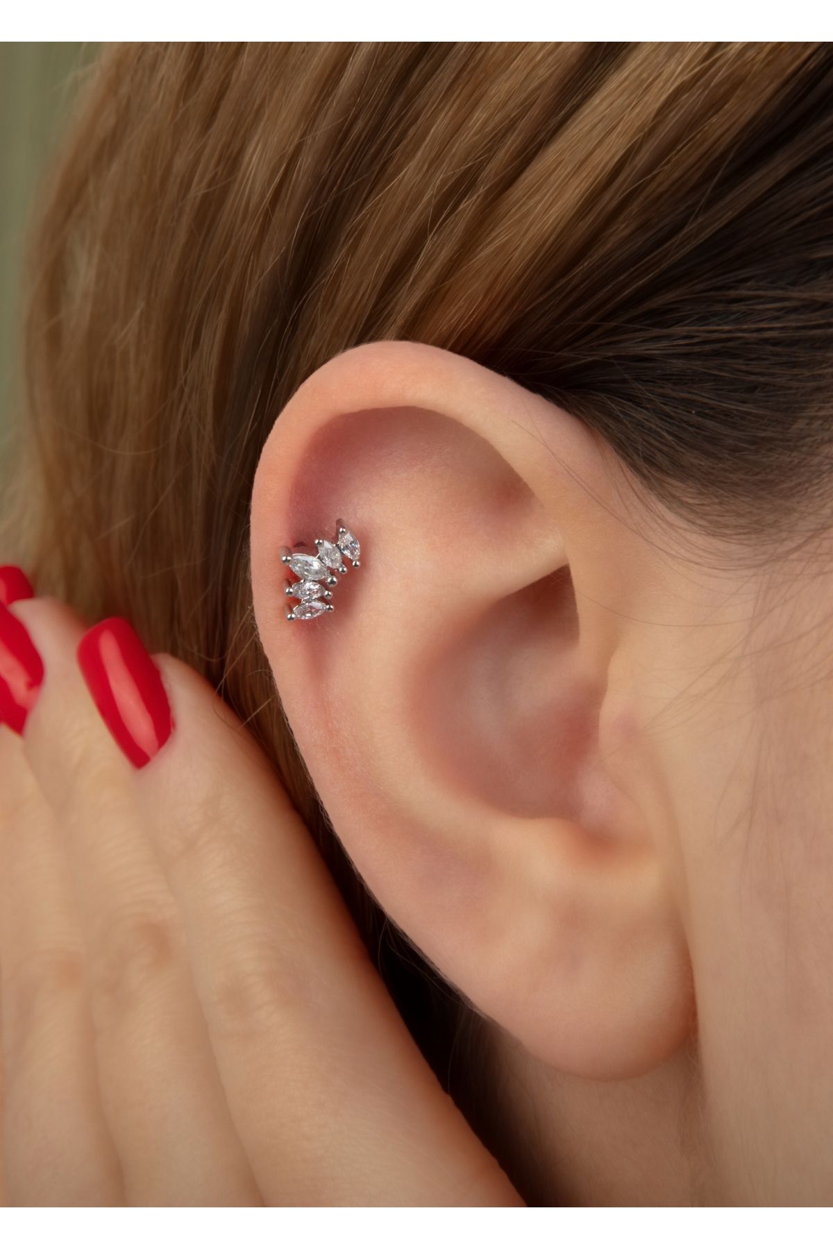 Home Sihra Accessories zirkon taşlı piercing tragus helix kıkırdak gümüş renk