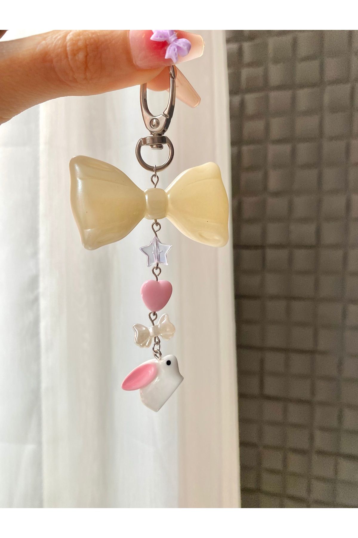 Pinky Lady Baby Rabbit y2k Fairycore Coquette anahtarlık ve çanta charmı