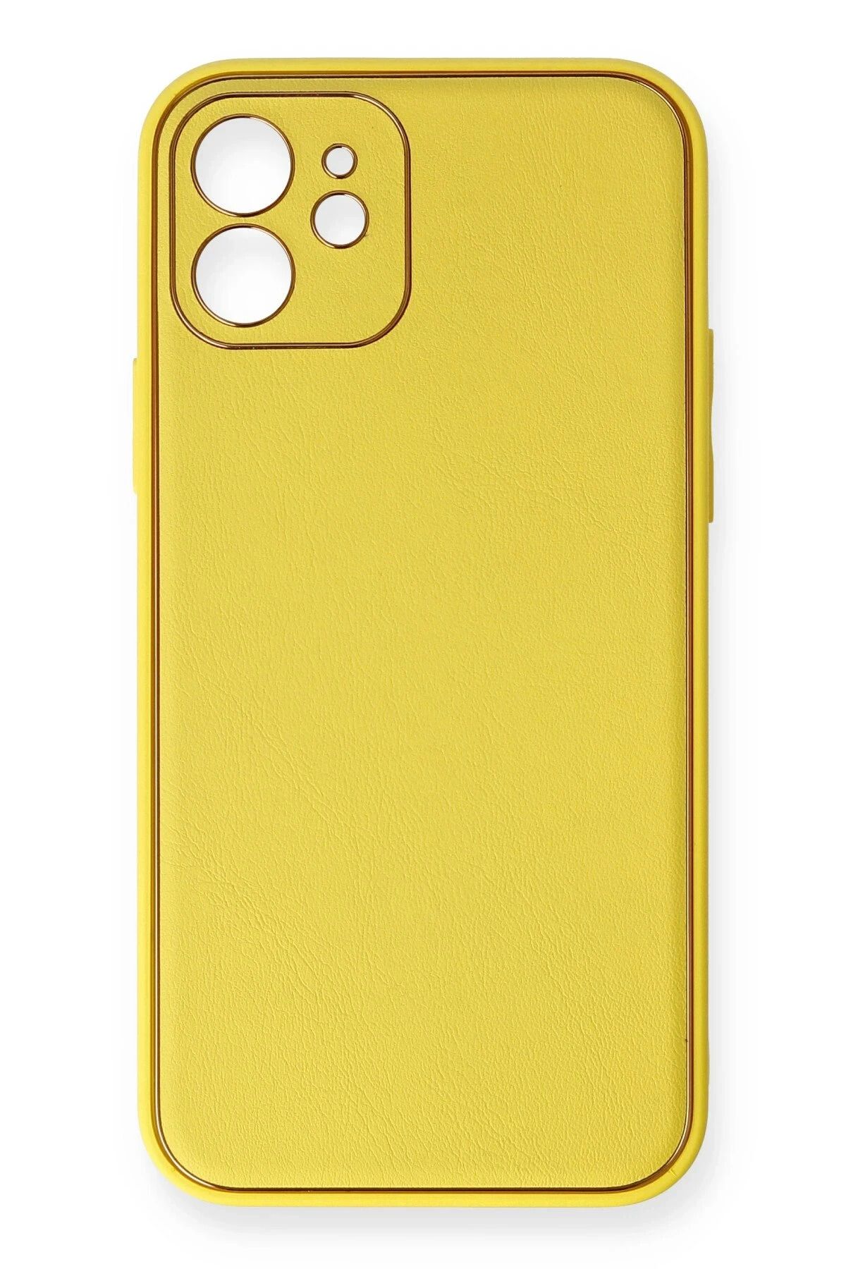 NewFace iPhone 12 Kılıf Coco Deri Silikon Kapak - Sarı FERRG