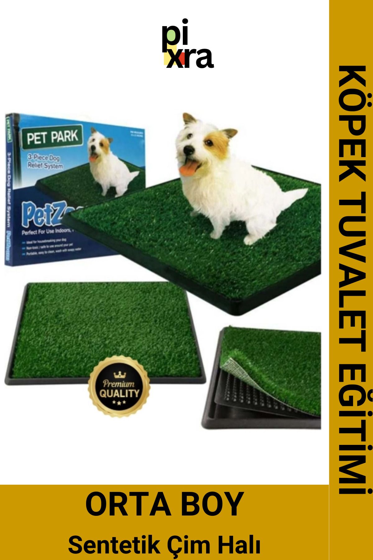 Pixra 3 Katlı Kolay Temizlenir Sentetik Çim Yavru Köpek Tuvalet Eğitim Halısı – Orta Boy
