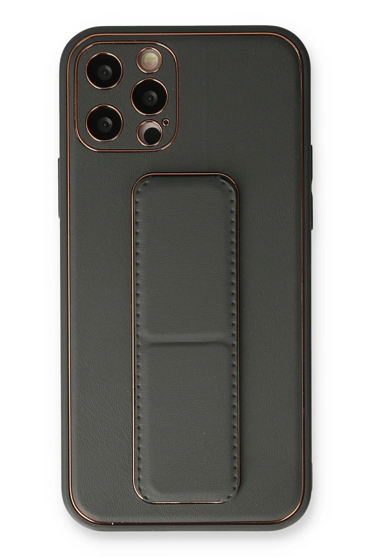 NewFace iPhone 12 Pro Max Kılıf Coco Deri Standlı Kapak - Füme JOJUA
