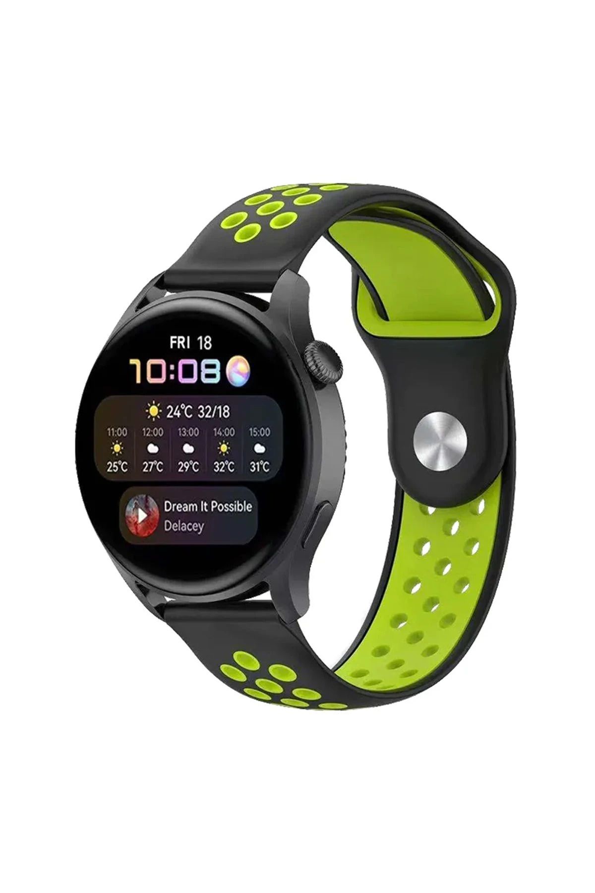 NewFace Watch 20mm Spor Delikli Kordon - Siyah-Yeşil BSTMY