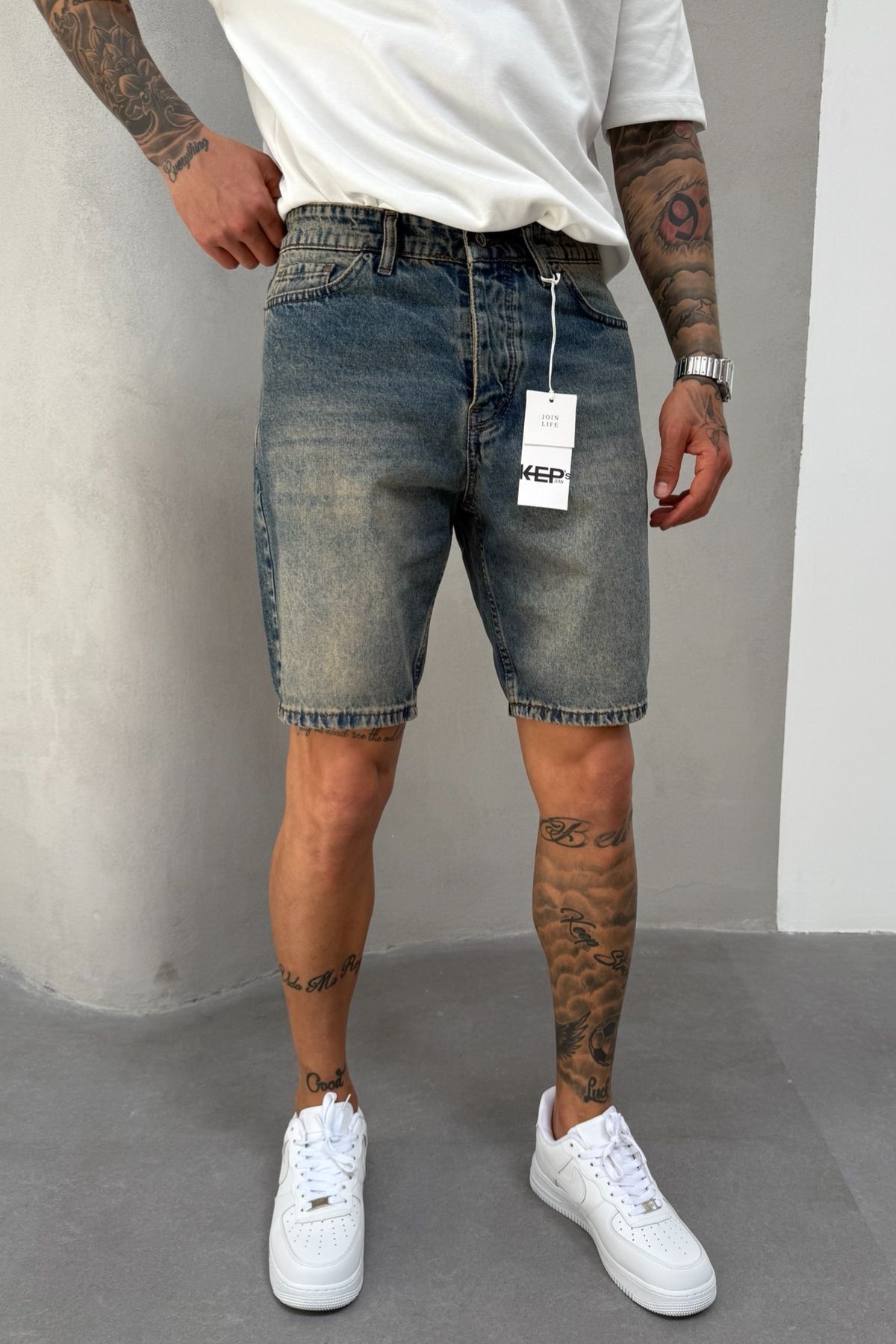 MADZEYMODA Mavi Denim Kumaş Eskitmeli Erkek Jean Kot Şort Mz589