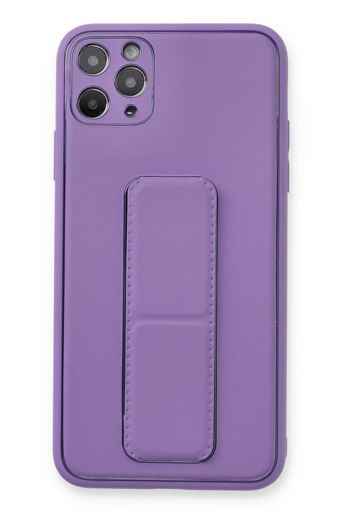 NewFace iPhone 11 Pro Max Kılıf Coco Deri Standlı Kapak - Koyu Lila HNZRN