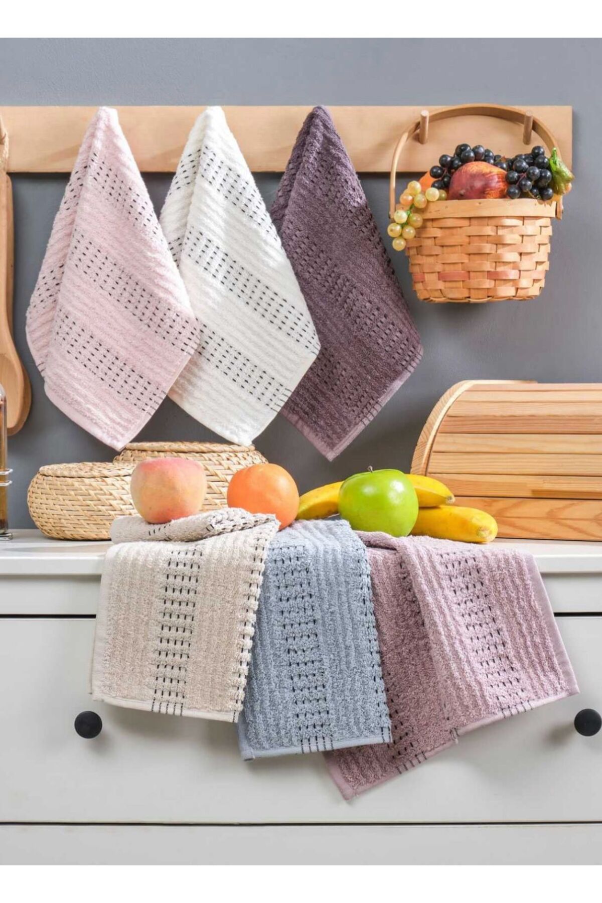 YUANEZ 6’lı Soft Touch Mutfak Pamuklu Havlu Seti 30x50 cm