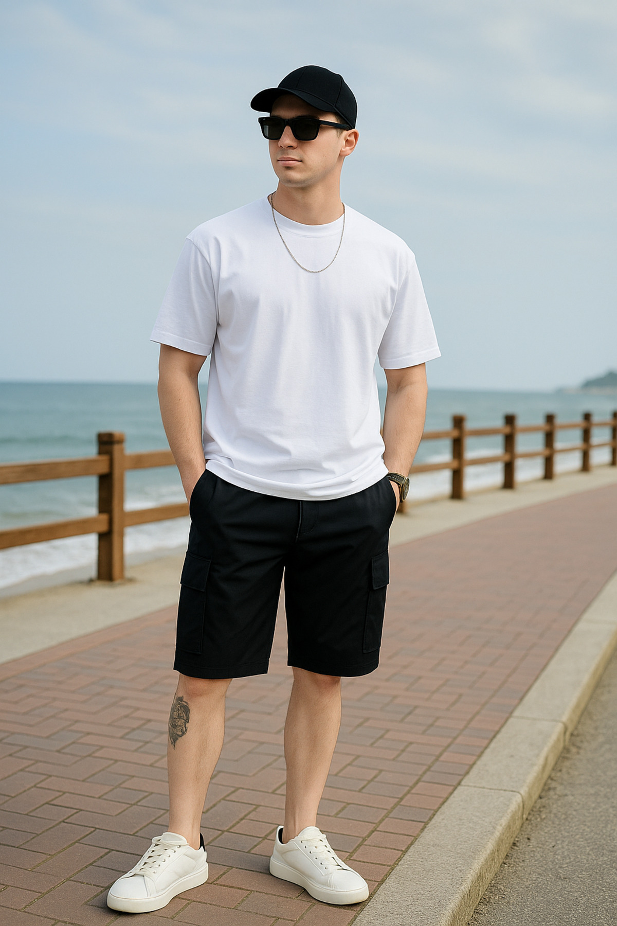 Pobudo  Siyah Renk Kargo Cepli Paraşüt Kumaş Erkek Şort - Görsel 5