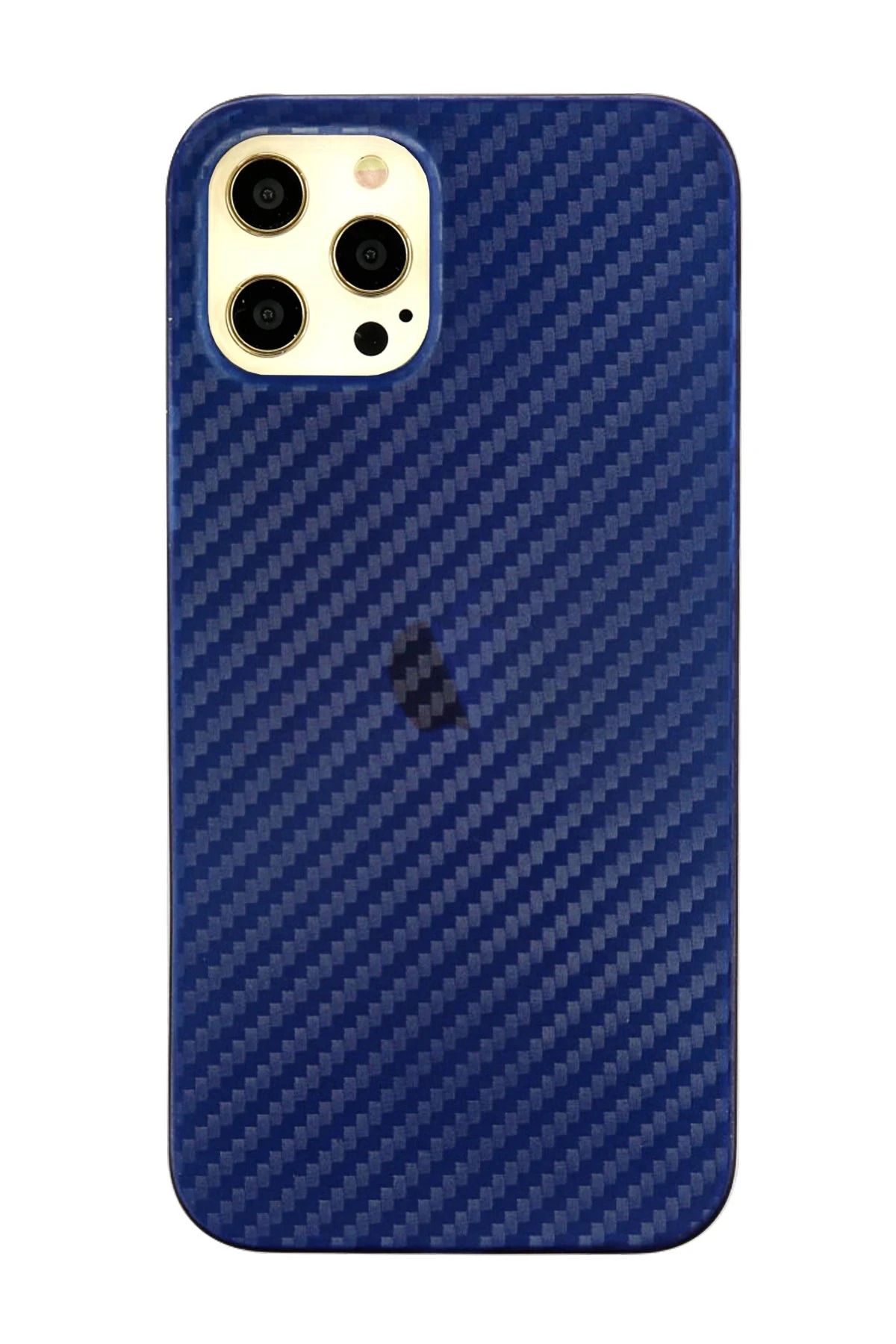 NewFace iPhone 12 Pro Max Kılıf Karbon PP Silikon - Mavi BSTMY