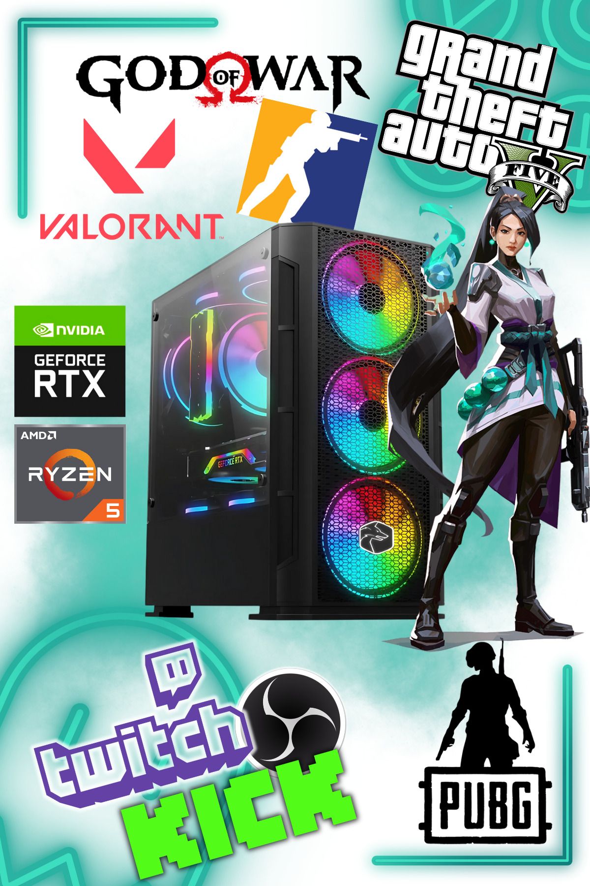GAMİNGTECH Amd Ryzen 5 5600 Rtx3070 8 Gb Ekran Kartı 500 Gb Nveme M2ssd-16gb Ram-argb Oyuncu-yayıncı Kasası