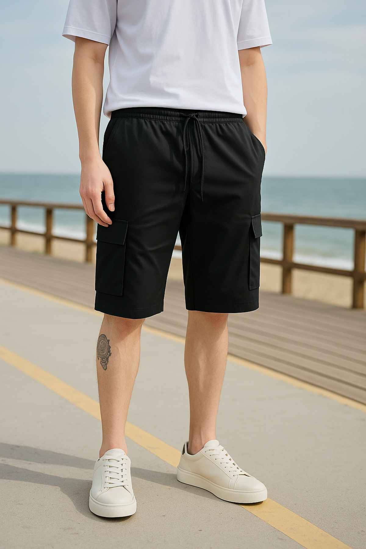 Pobudo  Siyah Renk Kargo Cepli Paraşüt Kumaş Erkek Şort - Görsel 3