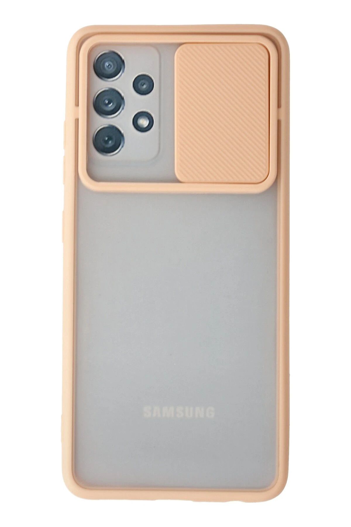 NewFace Samsung Galaxy A32 Kılıf Palm Buzlu Kamera Sürgülü Silikon - Pembe HNZRN