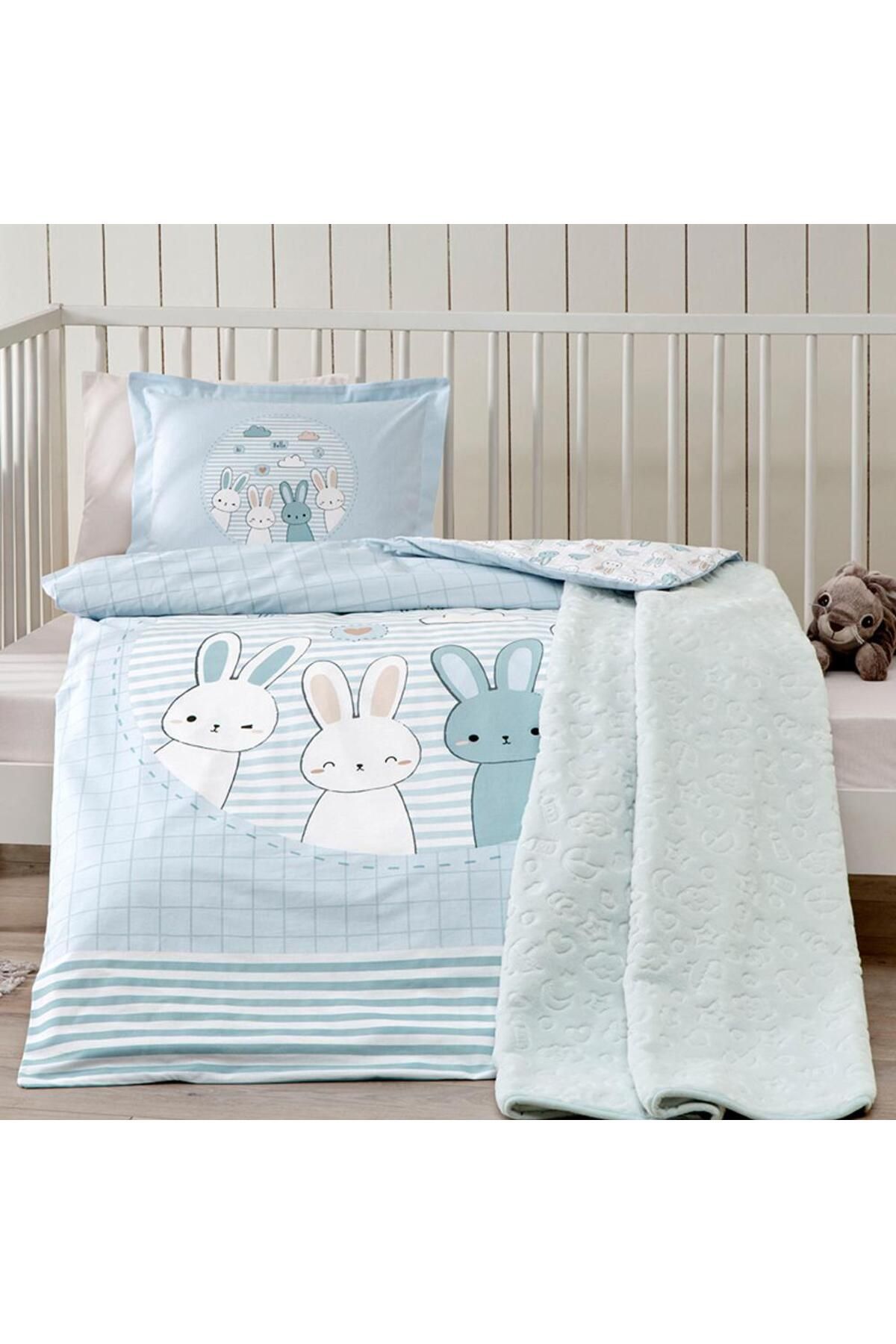 Özdilek Özdilek Ranforce Bebek Battaniyeli Nevresim Takımı Hello Rabbit