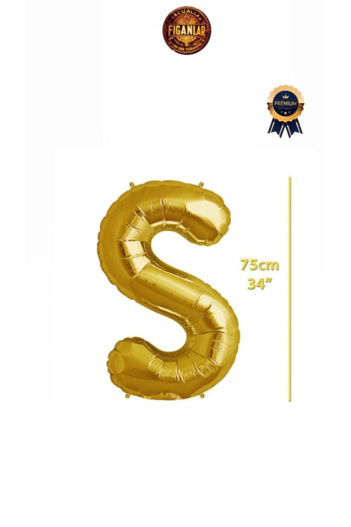 figanlar ambalaj 1.Kalite Folyo Balon S harfi Helyum Balon 75cm gold renk