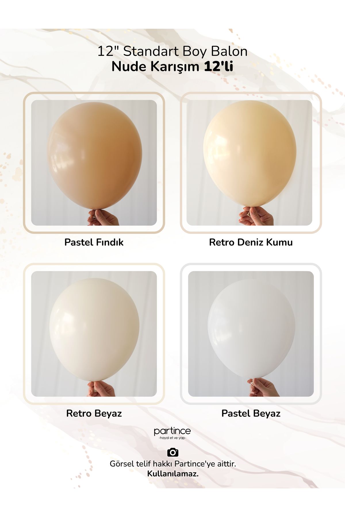 partince 12 Adet Standart Boy 12'' Karışım Balonlar