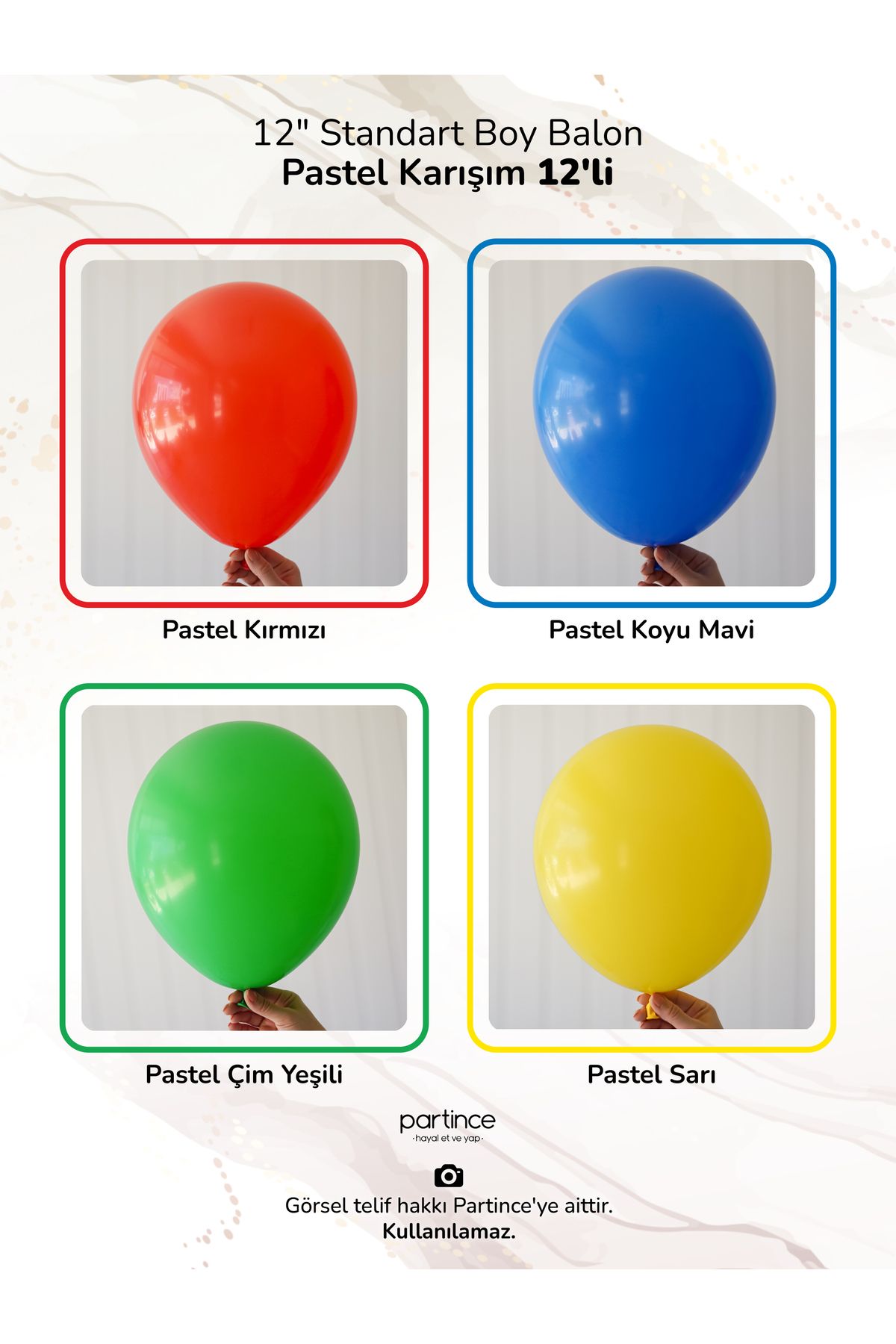 partince 12 Adet Standart Boy 12'' Karışım Balonlar