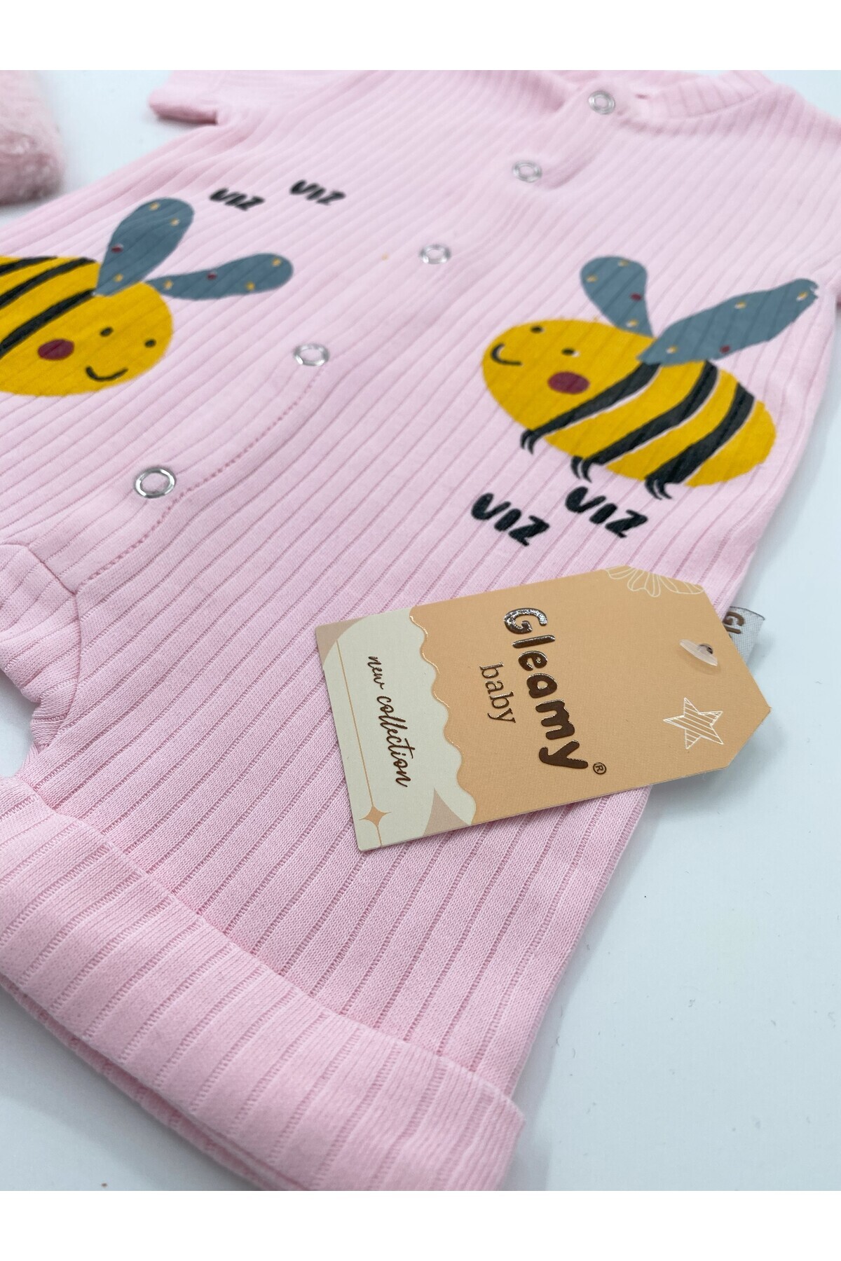 Gleamy FINDIK BEBE KIDS ARI DESEN ÇITÇITLI KISA KOLLU ŞORT TULUM(ZIBIN)%100 PAMUK fotoğrafı 7 (önizleme)