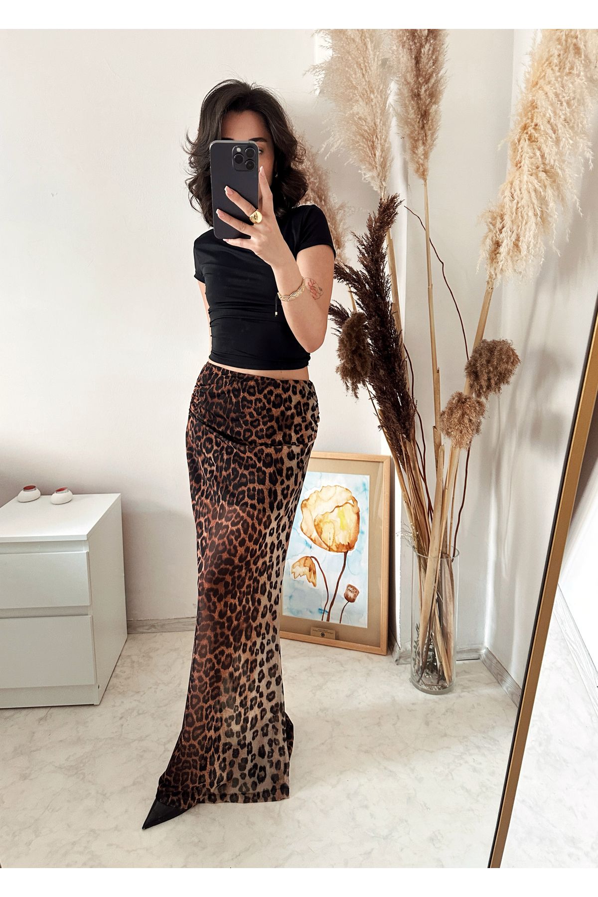 SANX Leopar Tül Maxi Etek