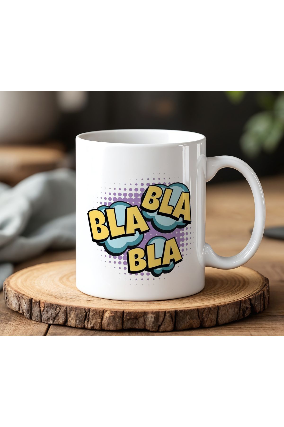 BB TRADE Bla Bla Bla Tasarımlı Beyaz Seramik Baskılı Kupa Bardak 330ml