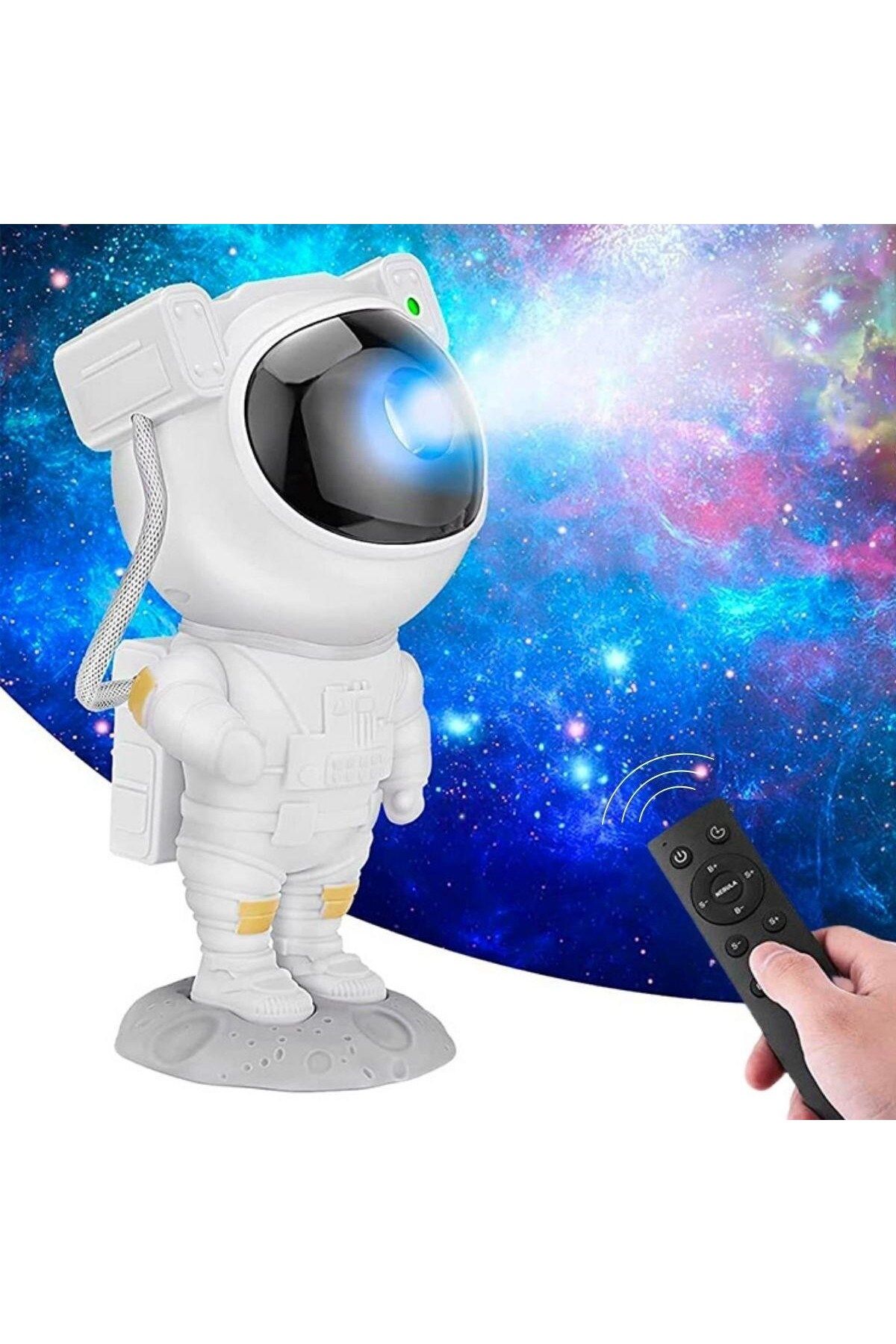 blueb ® Uzaktan Kumandalı ve Zamanlayıcılı Farklı Renk Işık Modlu Astronot Projektör Gece Lambası