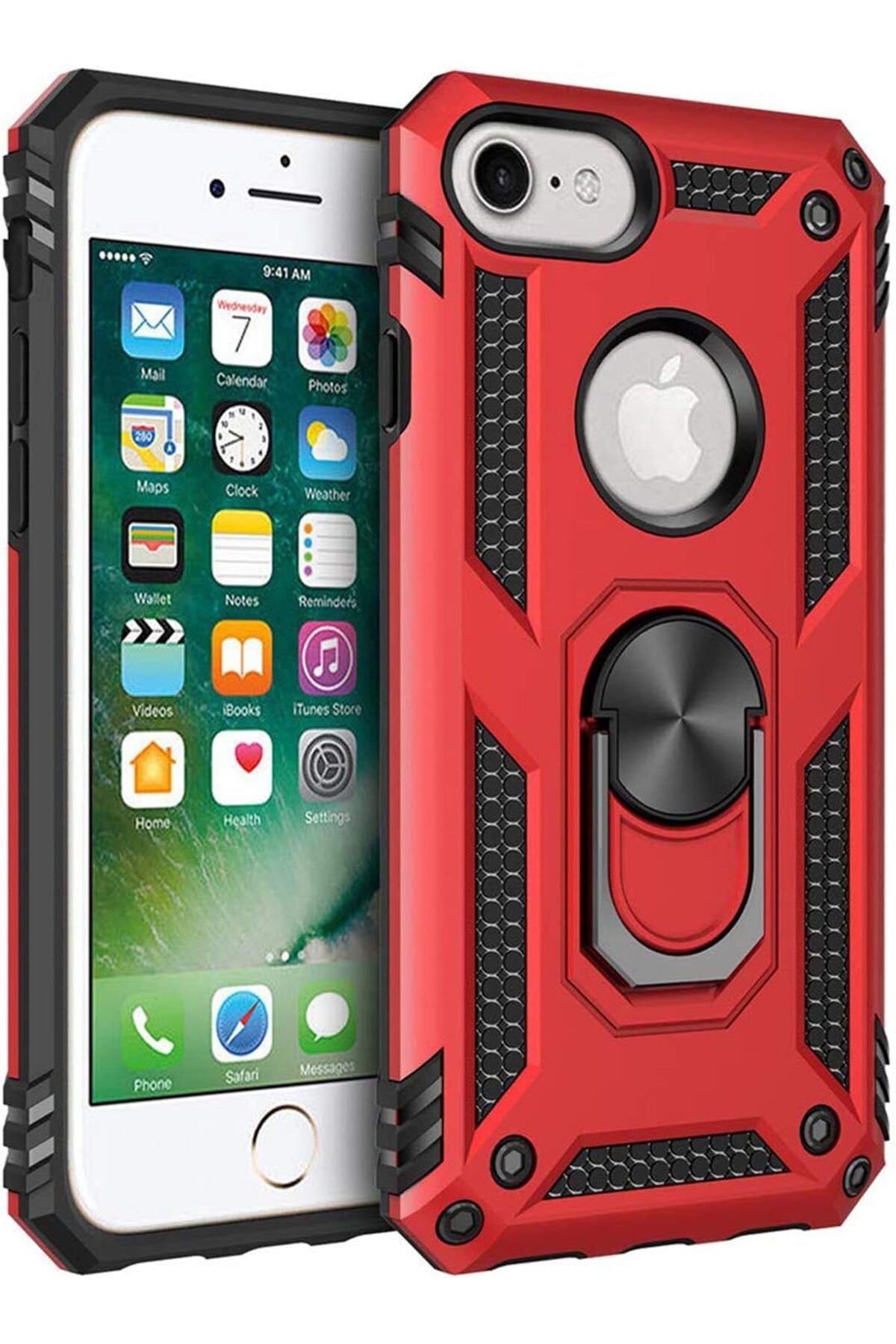 STOREMAX daliashops iPhone 6S Plus için Kılıf Military Ring Holder Kırmızı [iPhone 6S Plus ile Uyumlu K