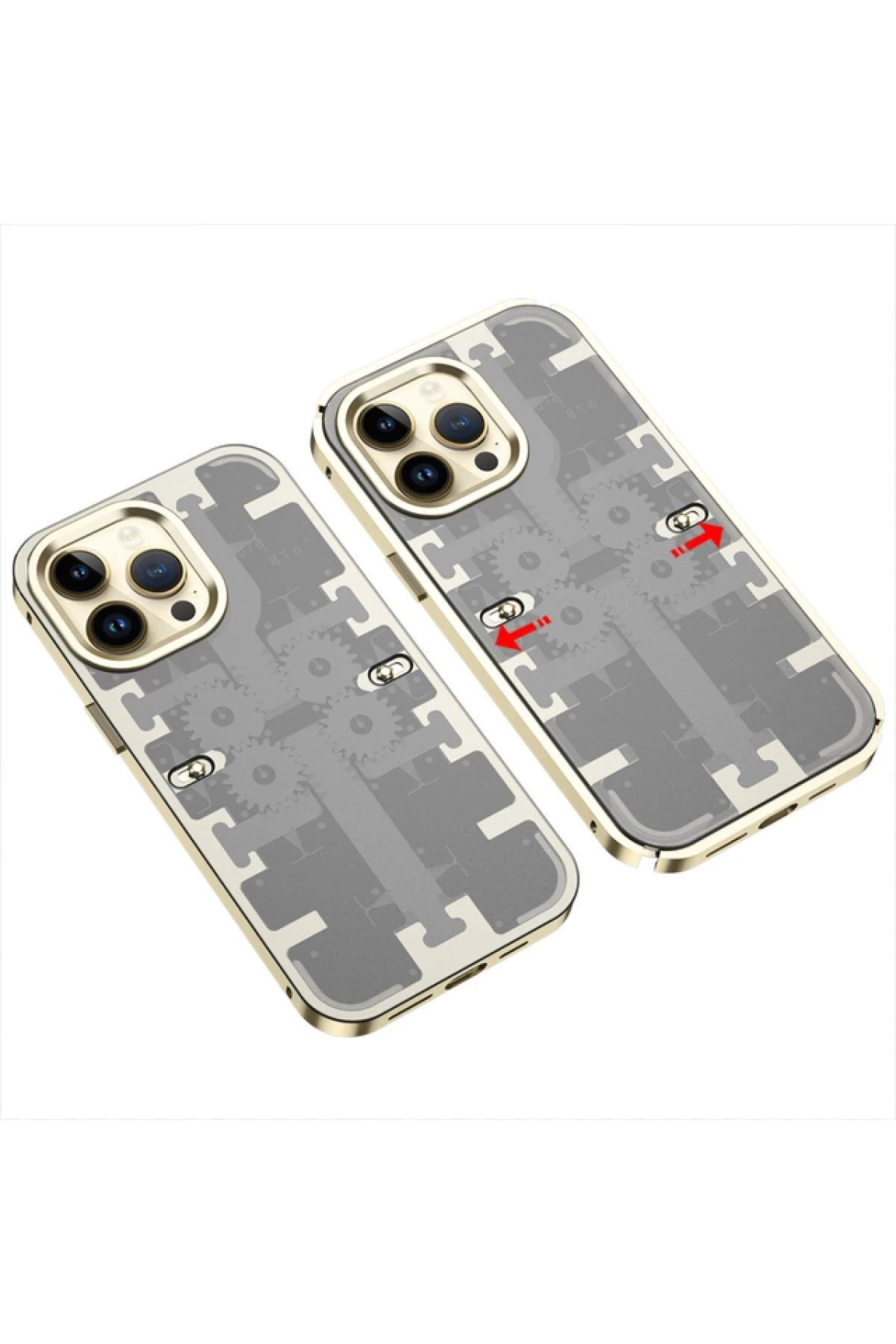 NewFace iPhone 14 Pro Max Kılıf Mekanik Bumper Kapak - Gold HNZRN
