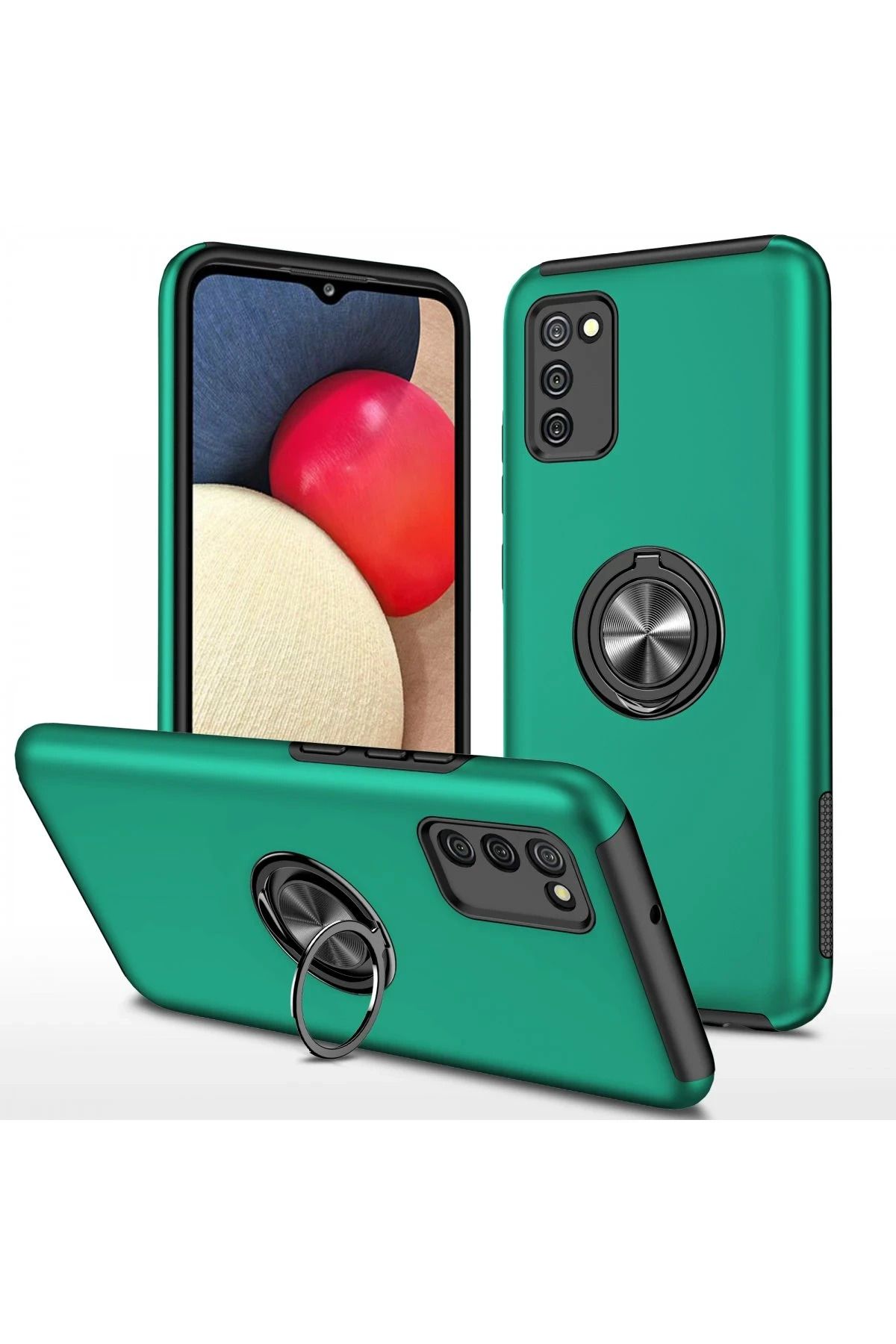 NewFace Samsung Galaxy A02S Kılıf Elit Yüzüklü Kapak - Yeşil BSTMY