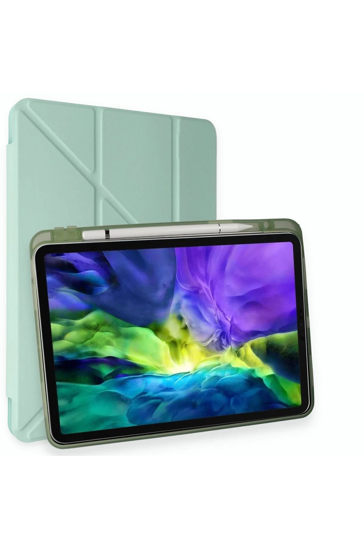 NewFace iPad Air 4 10.9 Kılıf Kalemlikli Mars Tablet Kılıfı - Açık Yeşil INSLM