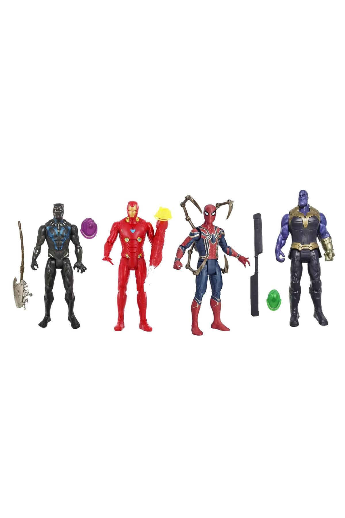 e-life shop Avenger Yenilmezler Eklemli Black Panter Ironman Spderman & Thanos 4lü Karakter Oyuncak Seti