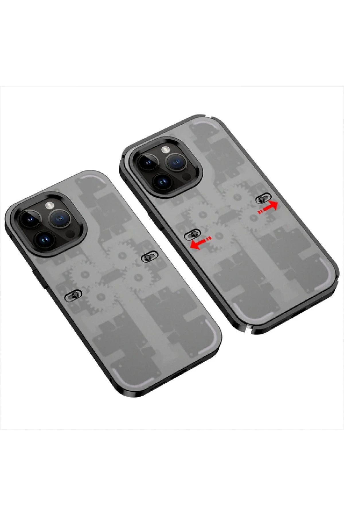NewFace iPhone 14 Pro Max Kılıf Mekanik Bumper Kapak - Siyah HNZRN
