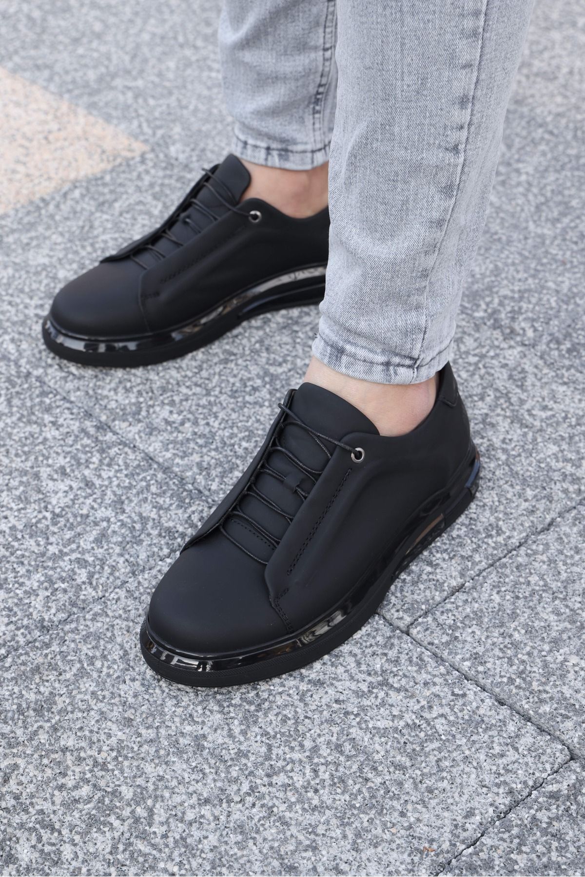 Avni Ceylan Jet Black Hakiki Deri Erkek Sneaker Ayakkabı