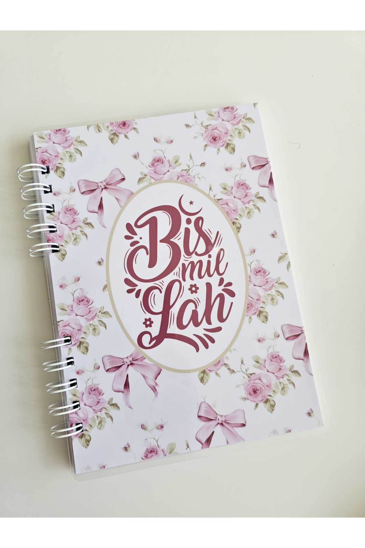 DESİGN Bismillah Yazılı Pembe Fiyonklu 60 yaprak çizgili defter