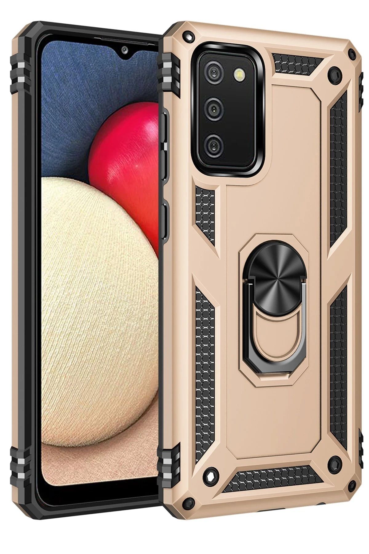 NewFace Samsung Galaxy A03S Kılıf Sofya Yüzüklü Silikon Kapak - Gold HNZRN